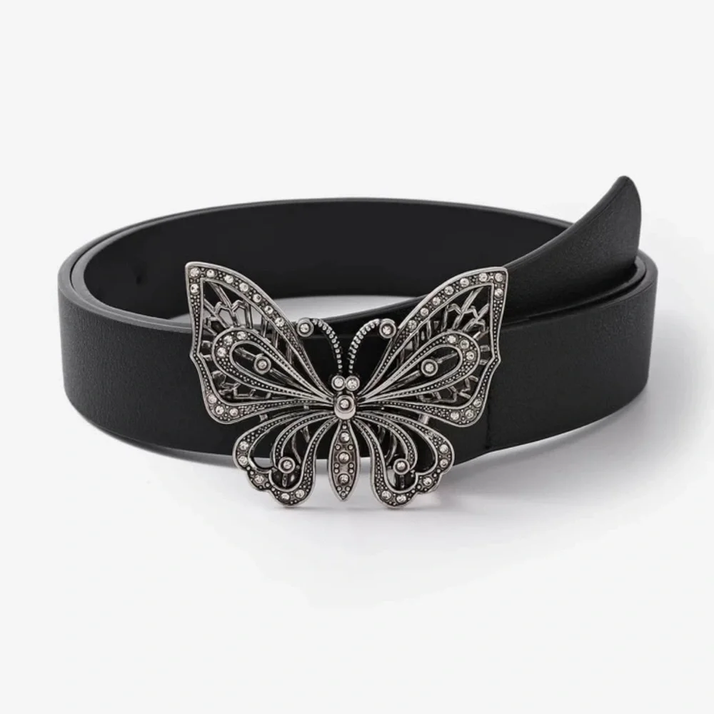 Y2K Rhinestone Detail Butterfly Buckle Belt